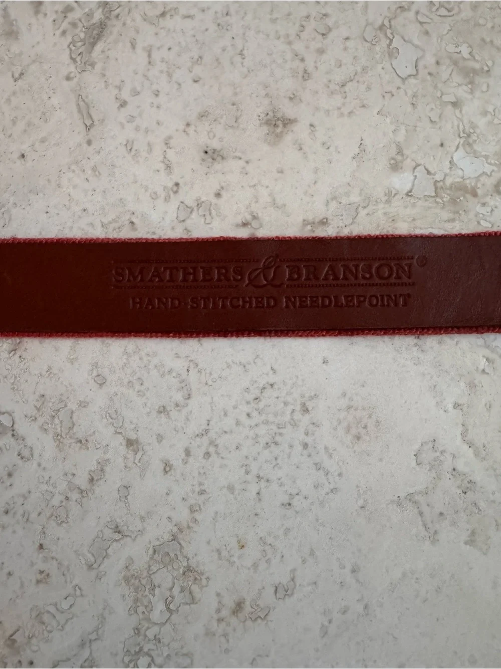 Kids Smathers & Branson Orange Needlepoint Leather Belt with Shark Motif